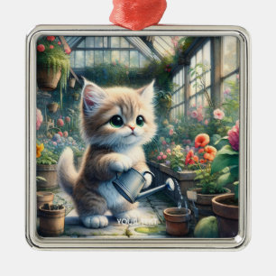 Fantasy Cute Cat Garden Flowers Julgransprydnad Metall