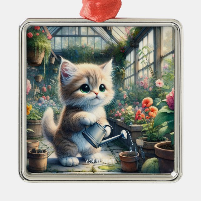 Fantasy Cute Cat Garden Flowers Julgransprydnad Metall (Framsidan)