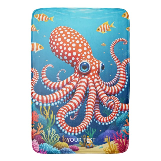 Fantasy Cute Checkated Octopus Sea Badrumsmatta (Framsidan (Vertikal))