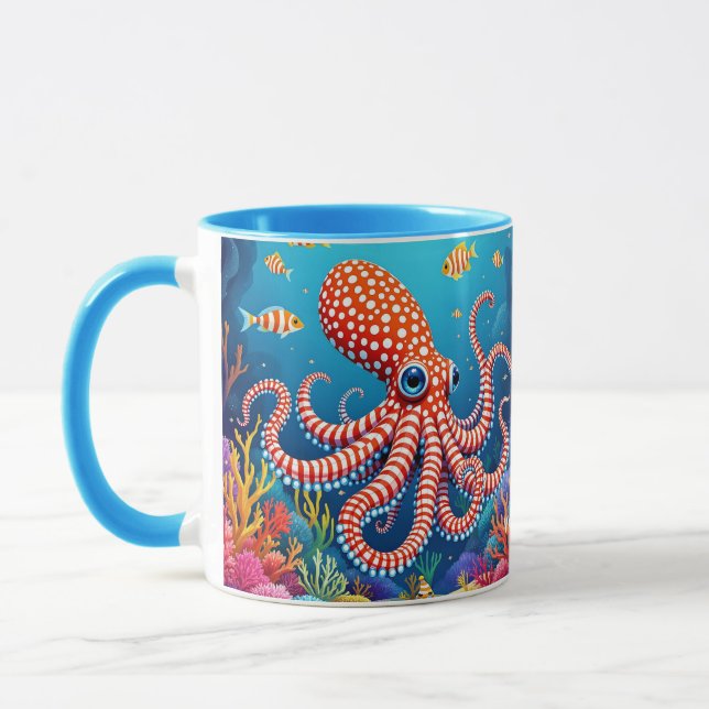 Fantasy Cute Checkated Octopus Sea Mugg (Vänster)