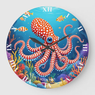 Fantasy Cute Checkated Octopus Sea Stor Klocka