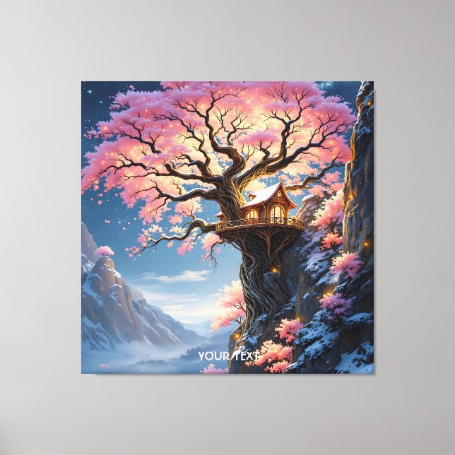 Fantasy Cute Cherry Blommar Träd Canvastryck (Framsida)
