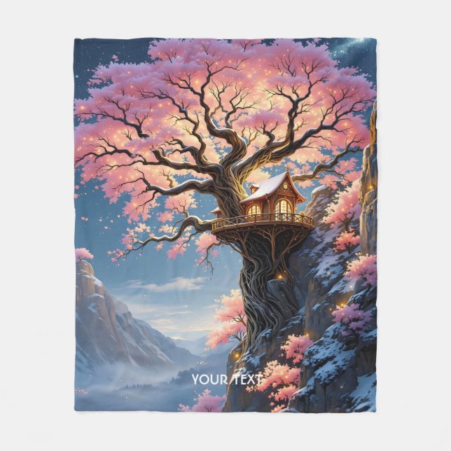 Fantasy Cute Cherry Blommar Träd Fleecefilt (Framsidan)