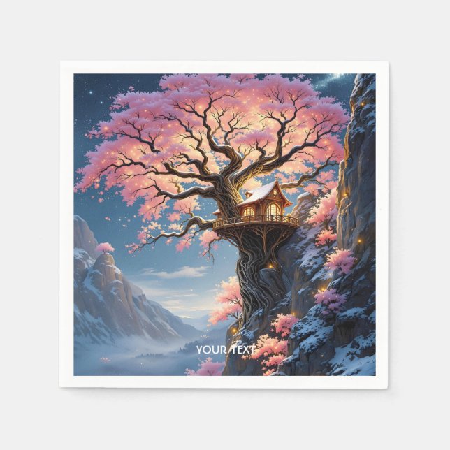 Fantasy Cute Cherry Blommar Träd Pappersservett (Framsidan)