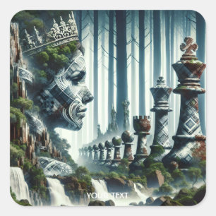 Fantasy Cute Chess Forest Moss Fyrkantigt Klistermärke