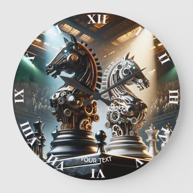 Fantasy Cute Chess Knight Delarare Stor Klocka (Framsida)