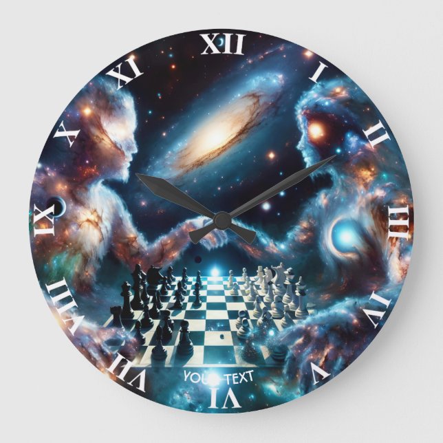 Fantasy Cute Chess Space Stars Stor Klocka (Framsida)