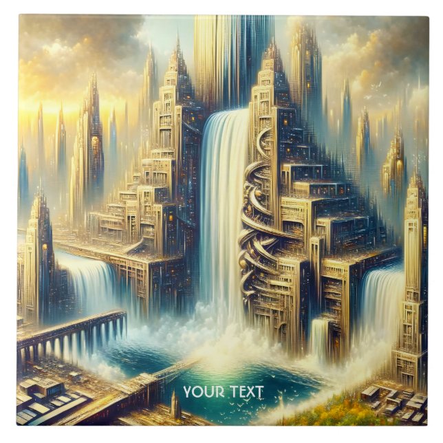 Fantasy Cute City Colossal Waterfall Kakelplatta (Framsidan)