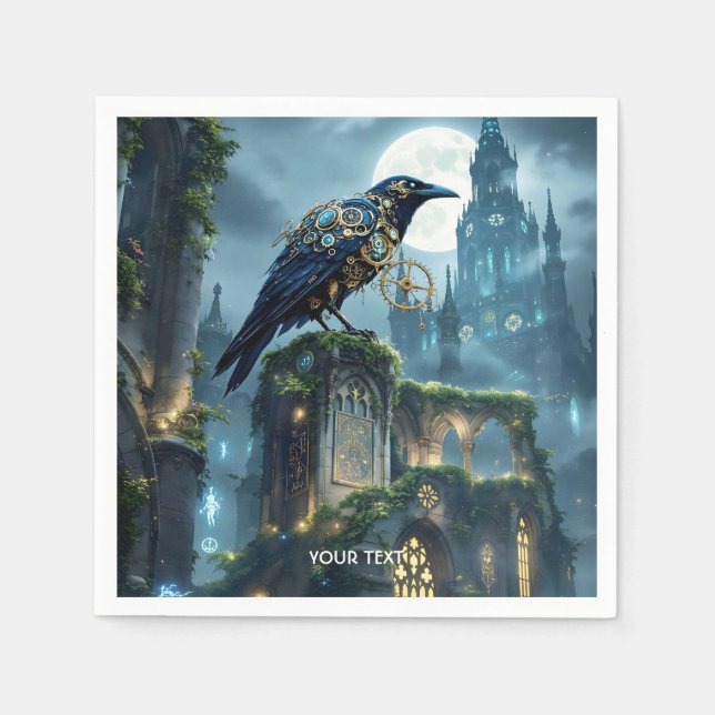 Fantasy Cute Clockwork Raven Cathedral Pappersservett (Framsidan)