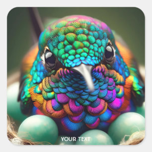 Fantasy Cute Closeup Vibrant Bird Fyrkantigt Klistermärke