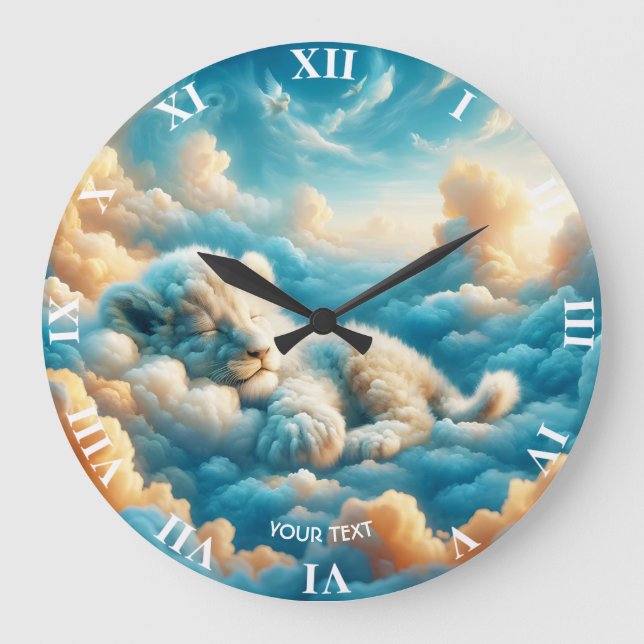 Fantasy Cute Clouds Baby Lejon Stor Klocka (Framsida)