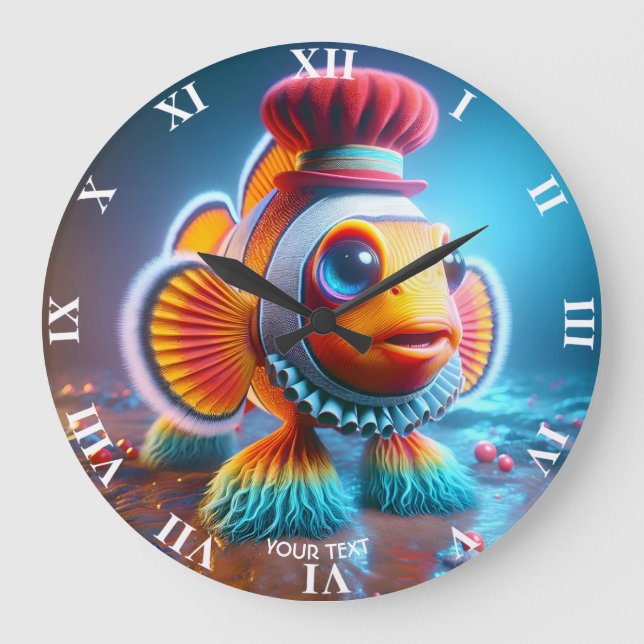 Fantasy Cute Clown Wacky Fish Stor Klocka (Framsida)