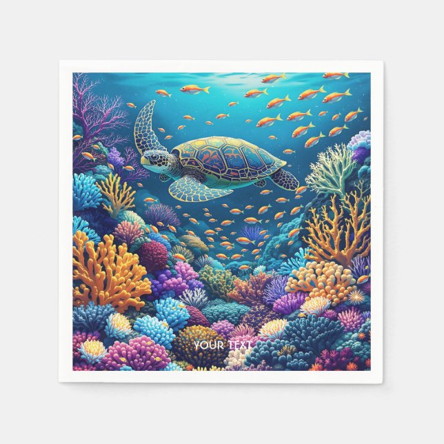 Fantasy Cute Coral Reef Turtle Pappersservett (Framsidan)