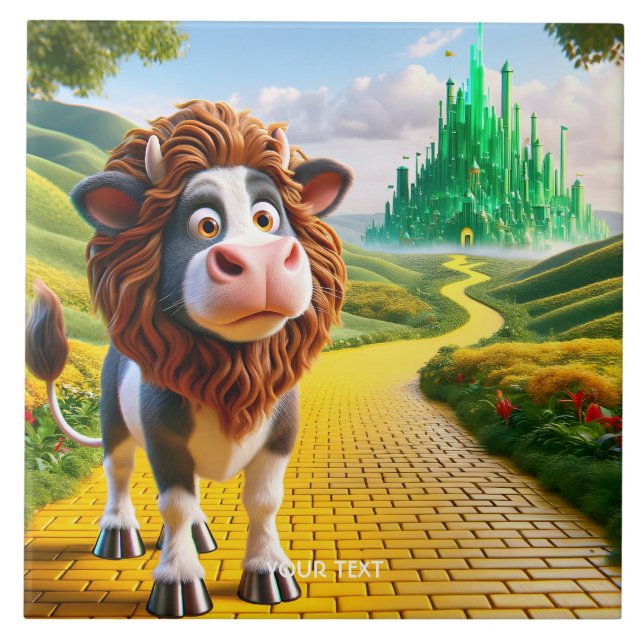 Fantasy Cute Cow Lejon Road Kakelplatta (Framsidan)