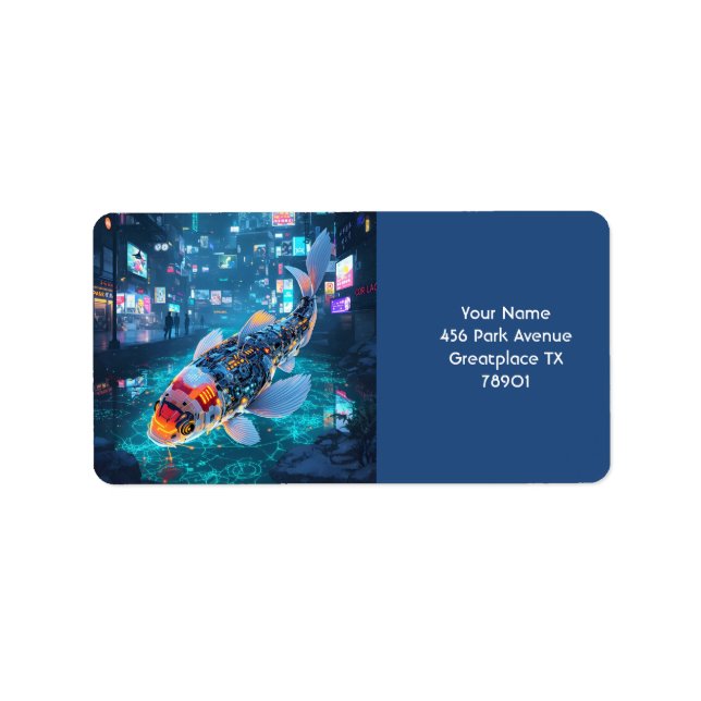 Fantasy Cute Cyber Fish City  Adressetikett (Framsidan)