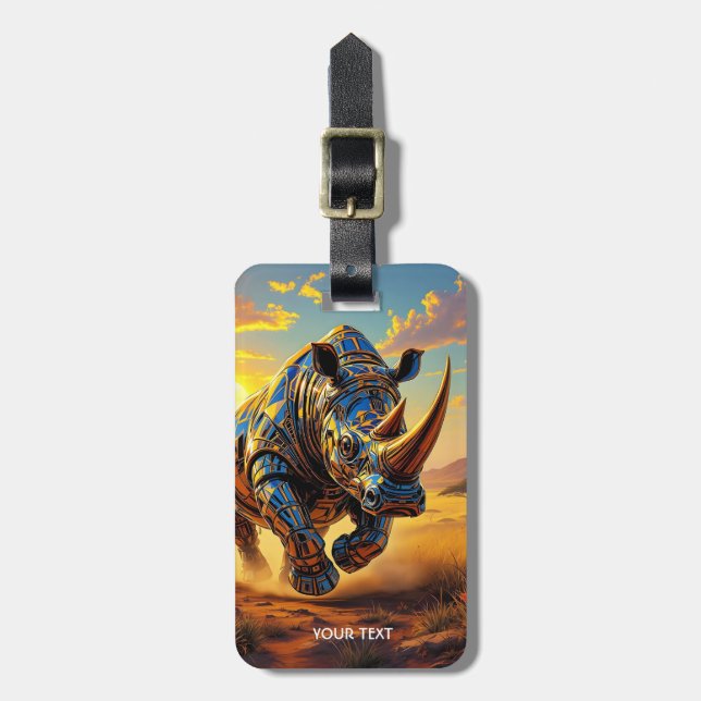 Fantasy Cute Cyber Rhino Desert Bagagebricka (Vertikal Framsida)