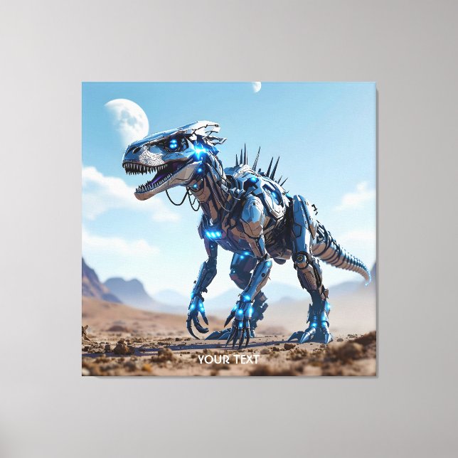Fantasy Cute Cyborg Dinosaur Desert Canvastryck (Framsida)