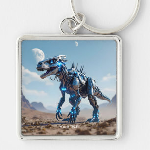 Fantasy Cute Cyborg Dinosaur Desert Fyrkantig Silverfärgad Nyckelring