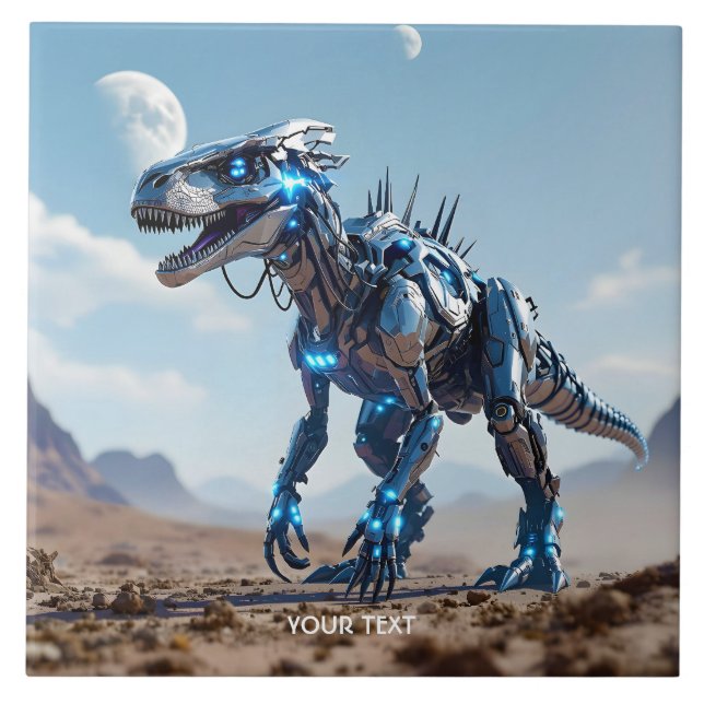 Fantasy Cute Cyborg Dinosaur Desert Kakelplatta (Framsidan)