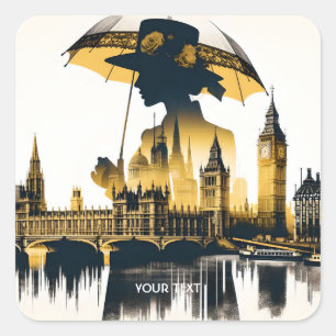 Fantasy Cute Dam Old London Fyrkantigt Klistermärke