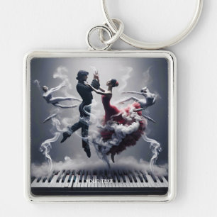 Fantasy Cute Dancer Ballerina Piano Fyrkantig Silverfärgad Nyckelring