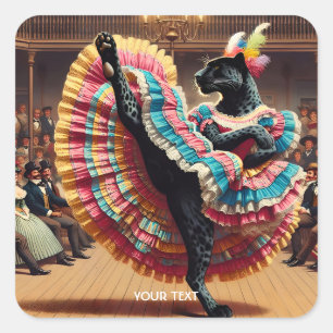Fantasy Cute Dancing Panther Crowd Fyrkantigt Klistermärke