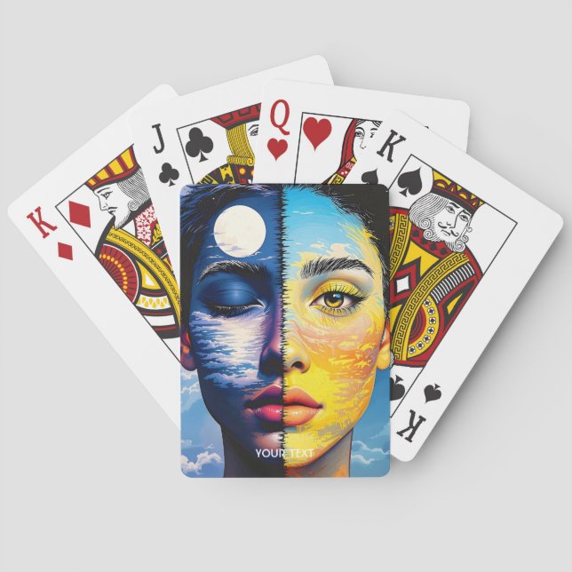 Fantasy Cute Day Natt Ansikte Casinokort (Baksidan)
