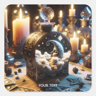Fantasy Cute Decanter Måne Natt Fyrkantigt Klistermärke
