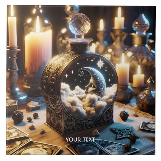 Fantasy Cute Decanter Måne Natt Kakelplatta (Framsidan)