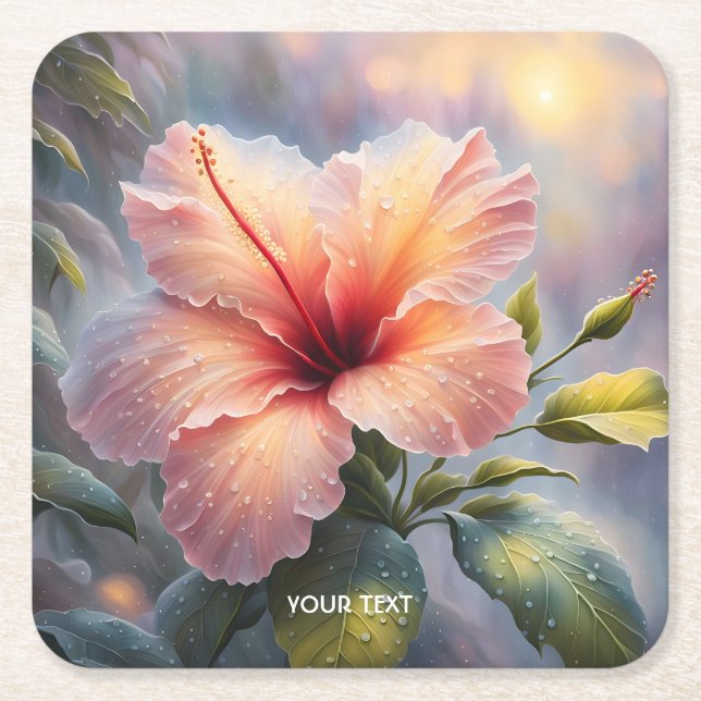 Fantasy Cute Delikate Hibiscus Flower Underlägg Papper Kvadrat (Framsidan)