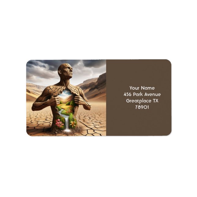 Fantasy Cute Desert Waterfall Man Adressetikett (Framsidan)