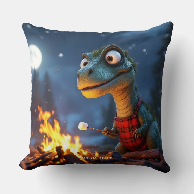 Fantasy Cute Dino Campfire Moon Kudde (Framsida)