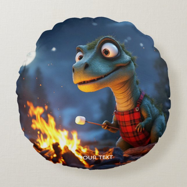 Fantasy Cute Dino Campfire Moon Rund Kudde (Framsidan)