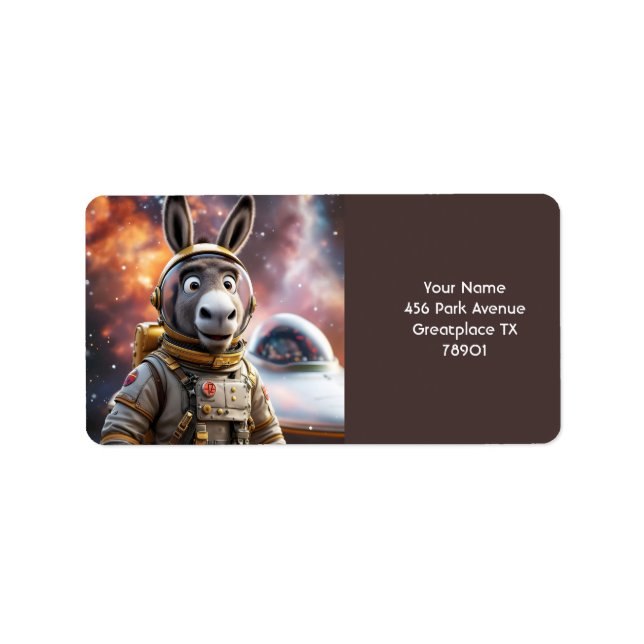 Fantasy Cute Donkey Astronaut Space Adressetikett (Framsidan)