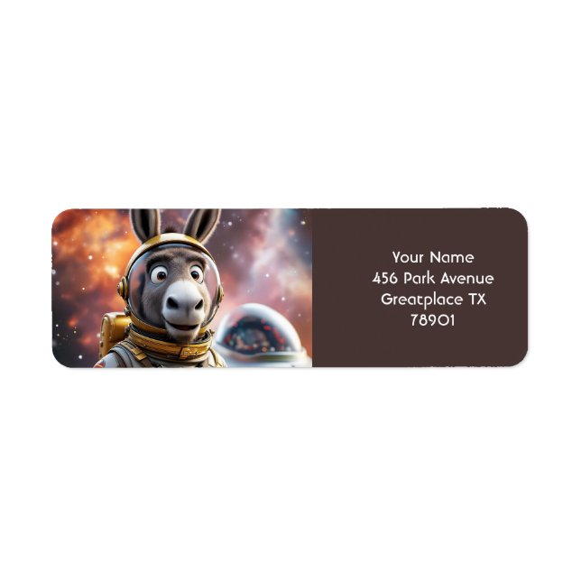 Fantasy Cute Donkey Astronaut Space Returadress Etikett (Framsidan)