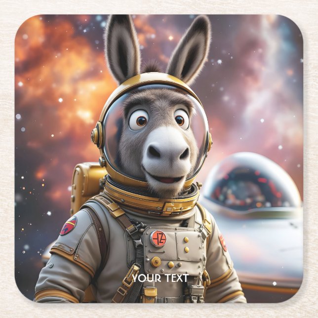 Fantasy Cute Donkey Astronaut Space Underlägg Papper Kvadrat (Framsidan)