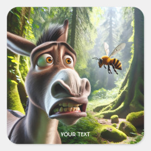 Fantasy Cute Donkey Sting Bee Fyrkantigt Klistermärke