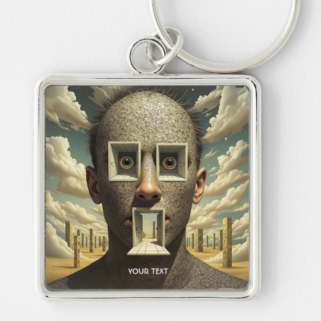 Fantasy Cute Door Windows Man Fyrkantig Silverfärgad Nyckelring (Framsidan)