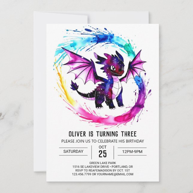 Fantasy Cute Dragon Digital Boy Birthday Inbjudningar (Framsida)