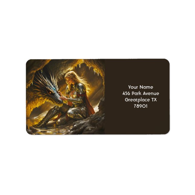 Fantasy Cute Dragon Female Warrior Adressetikett (Framsidan)