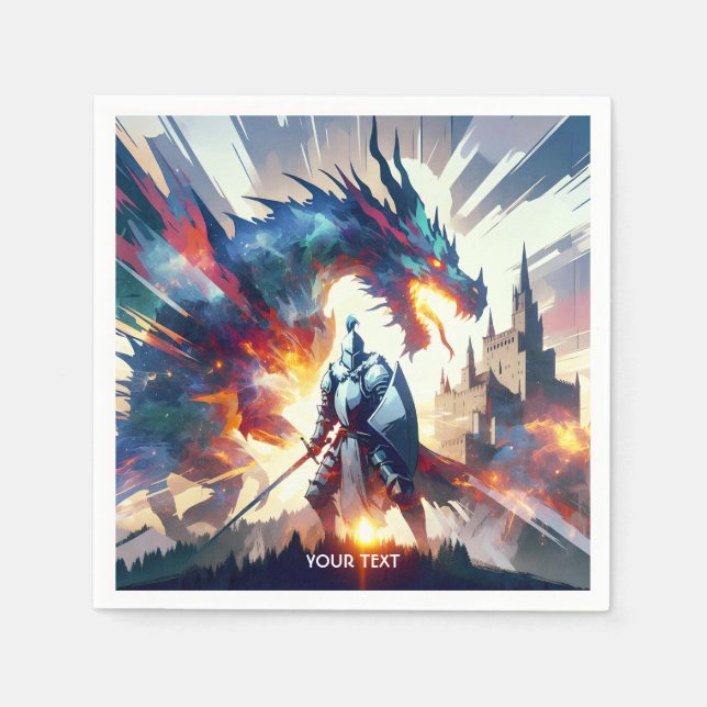 Fantasy Cute Dragon Fighting Knight Pappersservett (Framsidan)