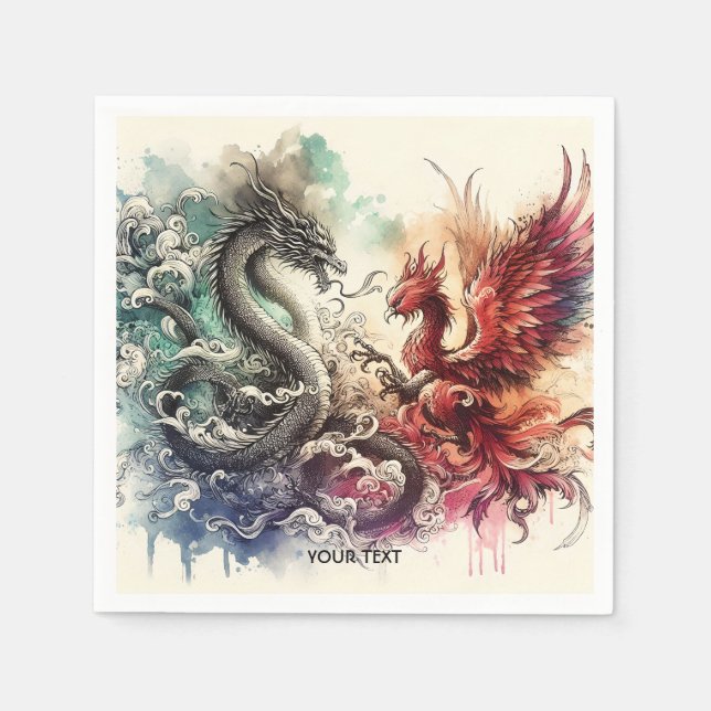 Fantasy Cute Dragon Phoenix Bläck Pappersservett (Framsidan)