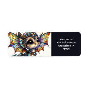 Fantasy Cute Dragon Stached Glass Returadress Etikett