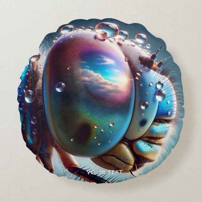 Fantasy Cute Dragonfly Makro Photo Rund Kudde (Framsidan)