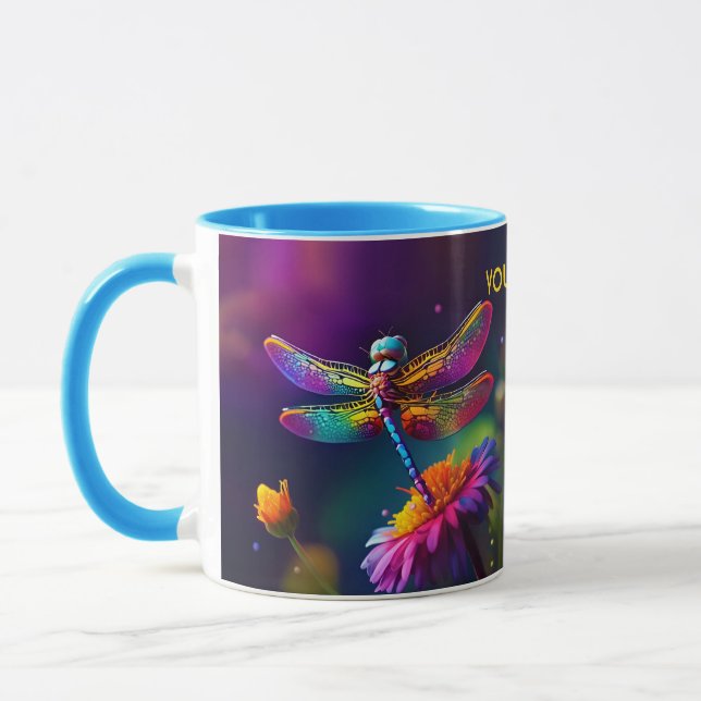 Fantasy Cute Dragonfly med blomma Mugg (Vänster)