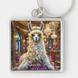 Fantasy Cute Drama Llama Queen Fyrkantig Silverfärgad Nyckelring