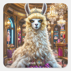 Fantasy Cute Drama Llama Queen Fyrkantigt Klistermärke