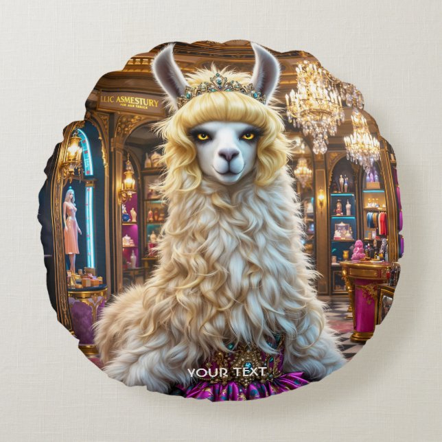 Fantasy Cute Drama Llama Queen Rund Kudde (Framsidan)