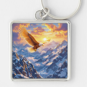 Fantasy Cute Eagle Mountains Sunrise Fyrkantig Silverfärgad Nyckelring