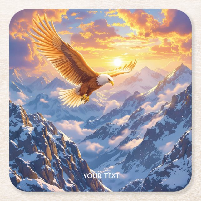 Fantasy Cute Eagle Mountains Sunrise Underlägg Papper Kvadrat (Framsidan)